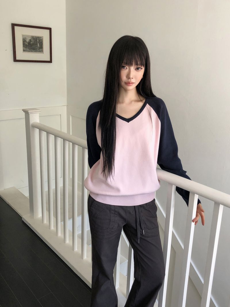 Koi V-Neck Raglan Long-Sleeve Knit