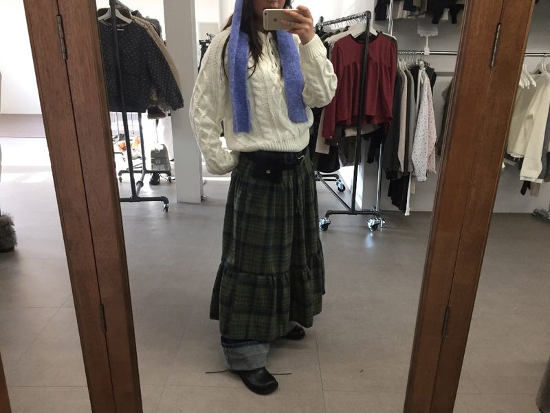 Windy Checkered Long Skirt (1color)