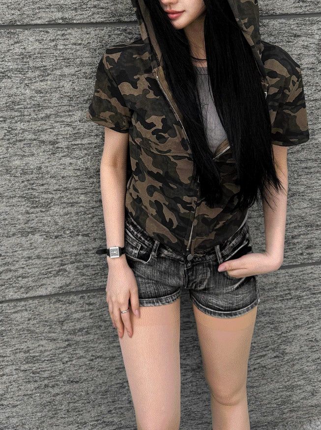 Camo Slender Crop Hoodie