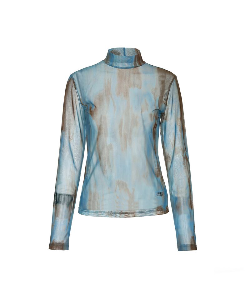 BLACKBLOND(ブラックブロンド)の「8287 Graffiti Logo Sheer Long Sleeve Turtleneck Top (Blue)(Tops)」
