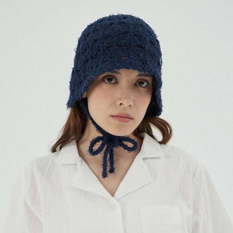VA カーブオーバル メタル ニット パンチング バケットハット / Navy