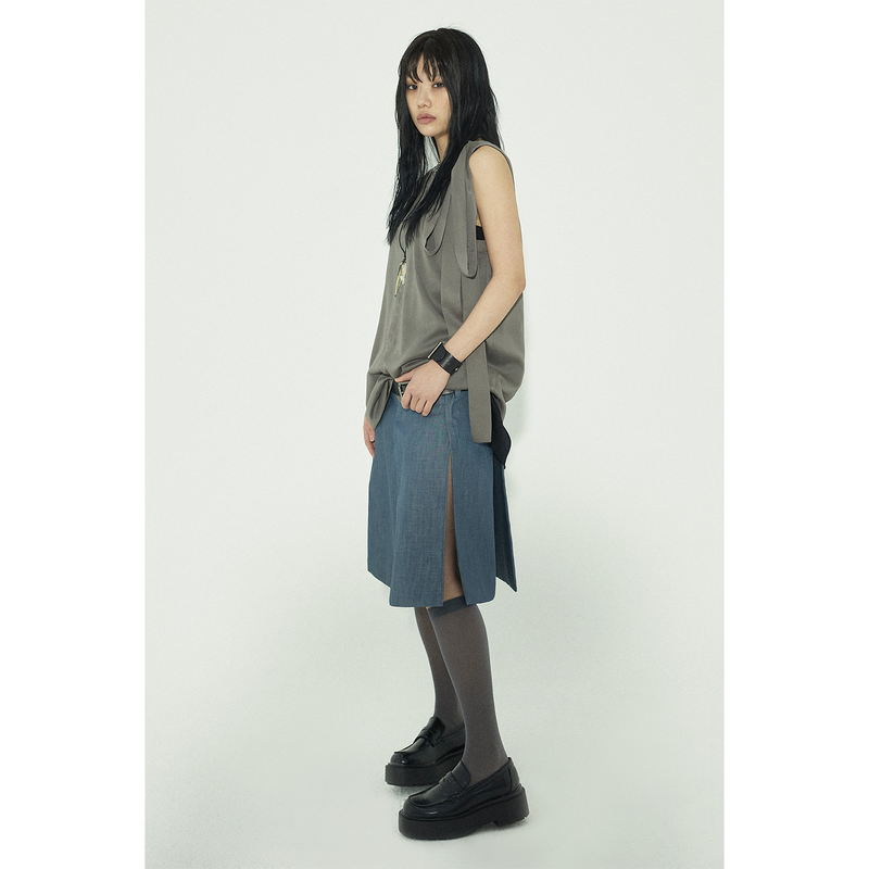 RIBBON MINI DRESS: KHAKI