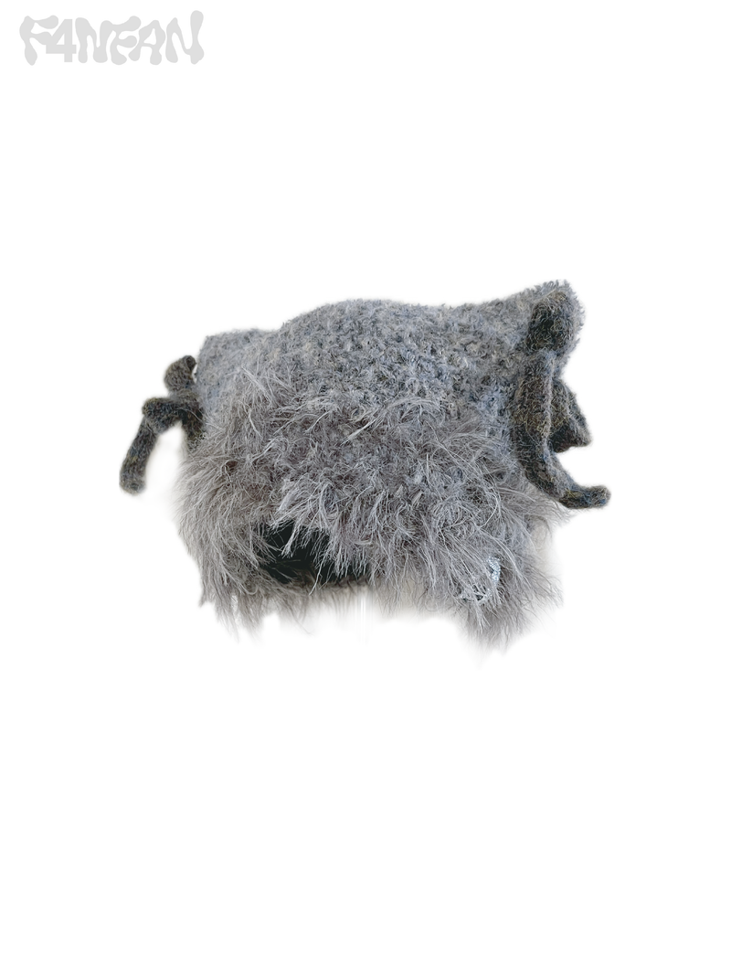 Handcrafted Crochet Cat Ear Beanie with Side Bows,Fluffy Long Fuzzy Brim, knit Cute Hat