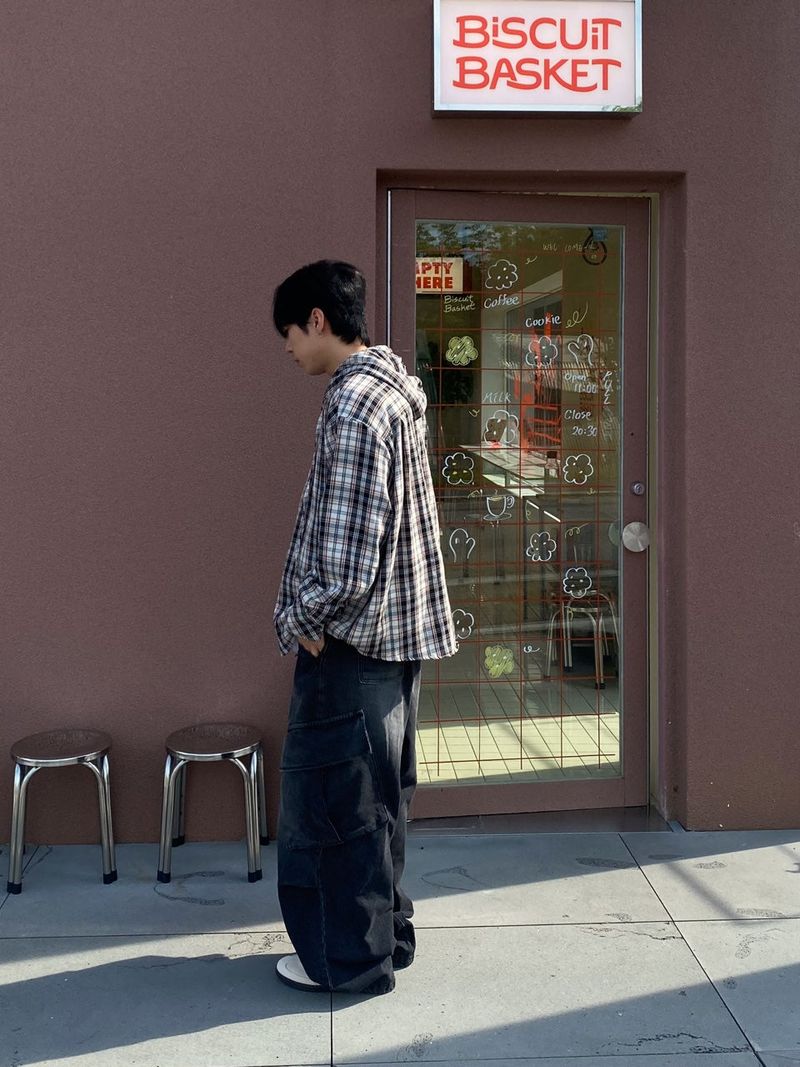 diagonal Washing balloon cargo denim pants 2C