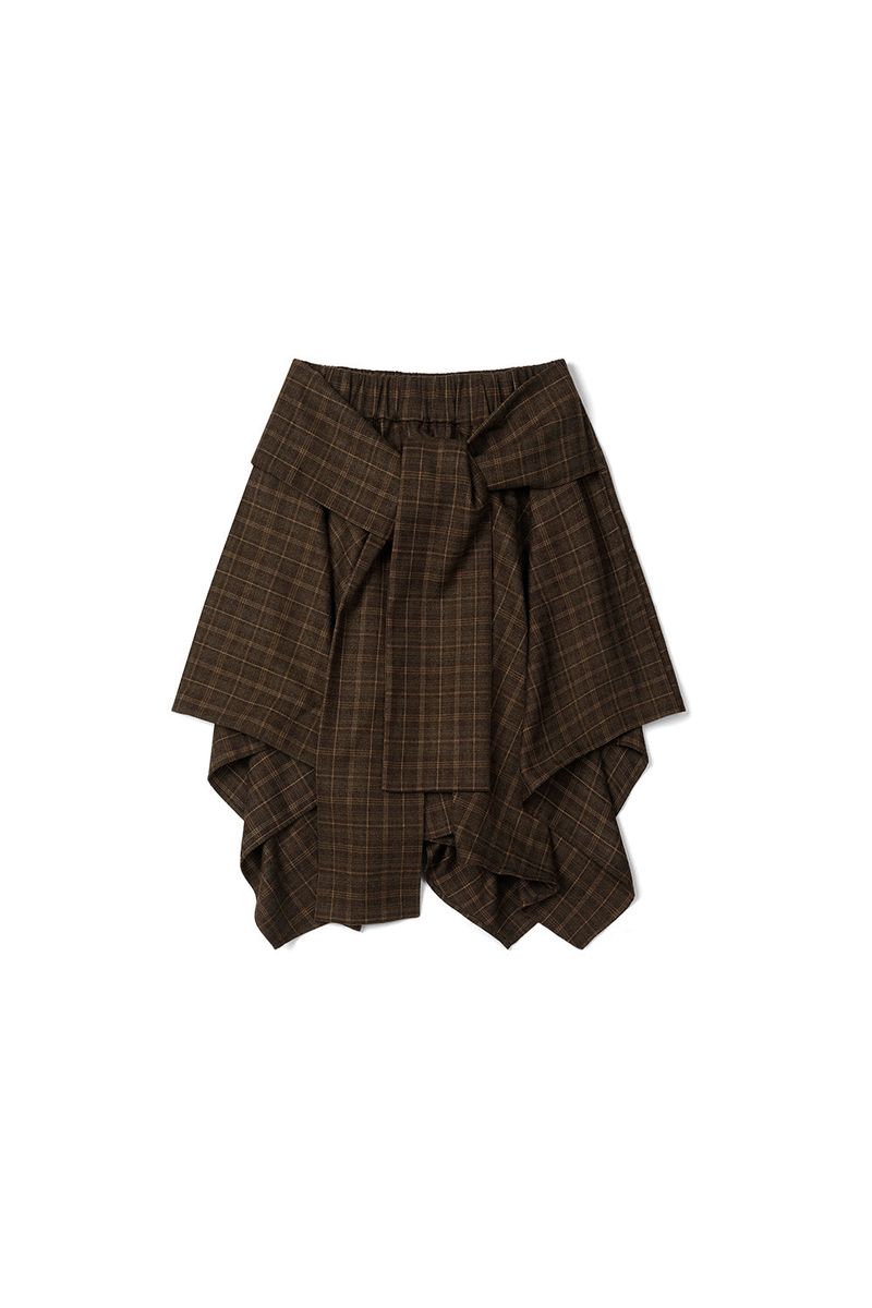 Wave check skirt_brown