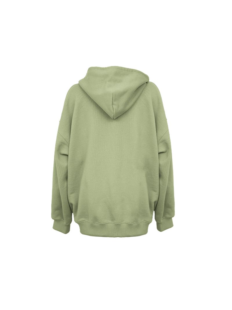 HEAVY WEIGHT OVERFITTED UNIVERSITY LOGO EMBROIDERY HOODIE ZIP UP_ SAGE GREEN