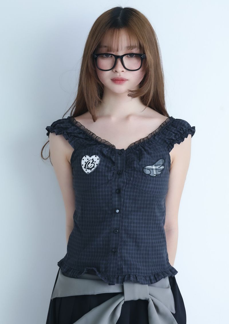 LITALMUTE（リタルミュート）の「LMpatch frillblouse(black)（Tops）」