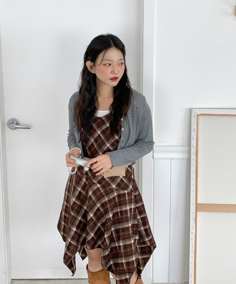 Mute Unbalanced Bustier Checkered Dress