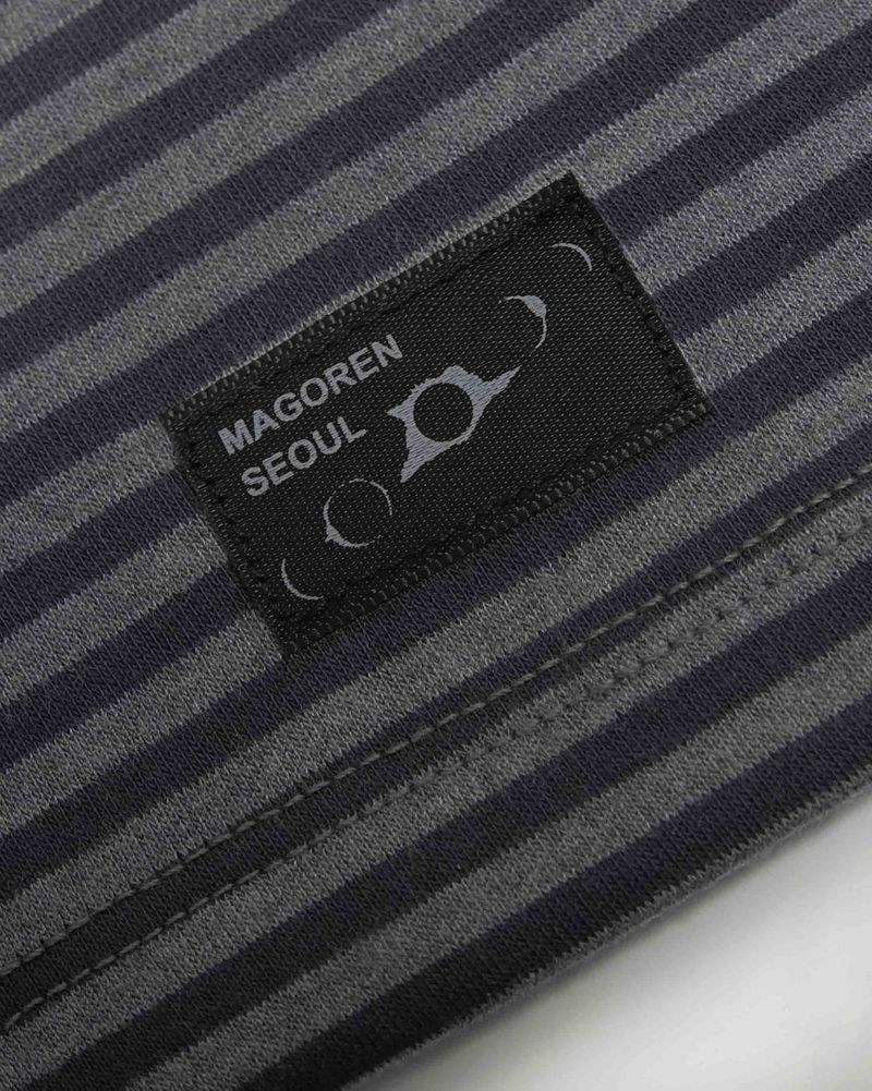 Henley Neck Long Sleeve Stripe Charcoal