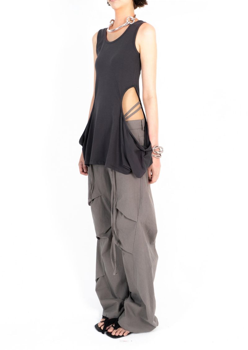  PELVIC STRAP CURVED PANTS . ASH GREY