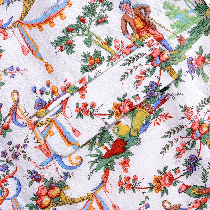 [UNISEX] Printed Linen-Blend Short-Sleeved Jacket (Multicolor)