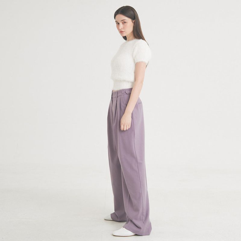 Two-Tuck Button Wide Wool Pants (Violet)