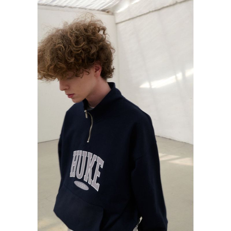 HUKE ロゴ ネイビー ハーフジップアップ MTM