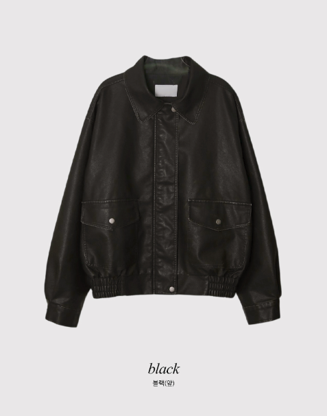 #Big Pocket Collar Loose Leather Jacket