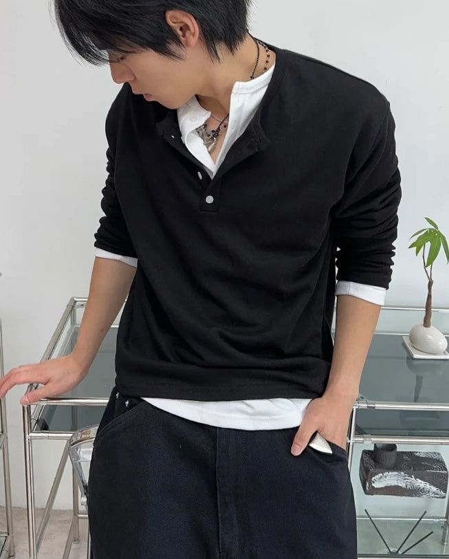 Para Soft Henley Neck Long Sleeve Tee