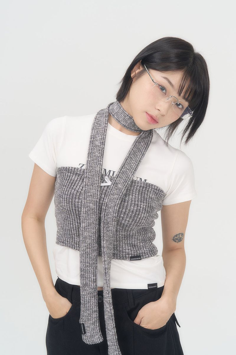 KNIT TUBE TOP MUFFLER (MELANGE GRAY)