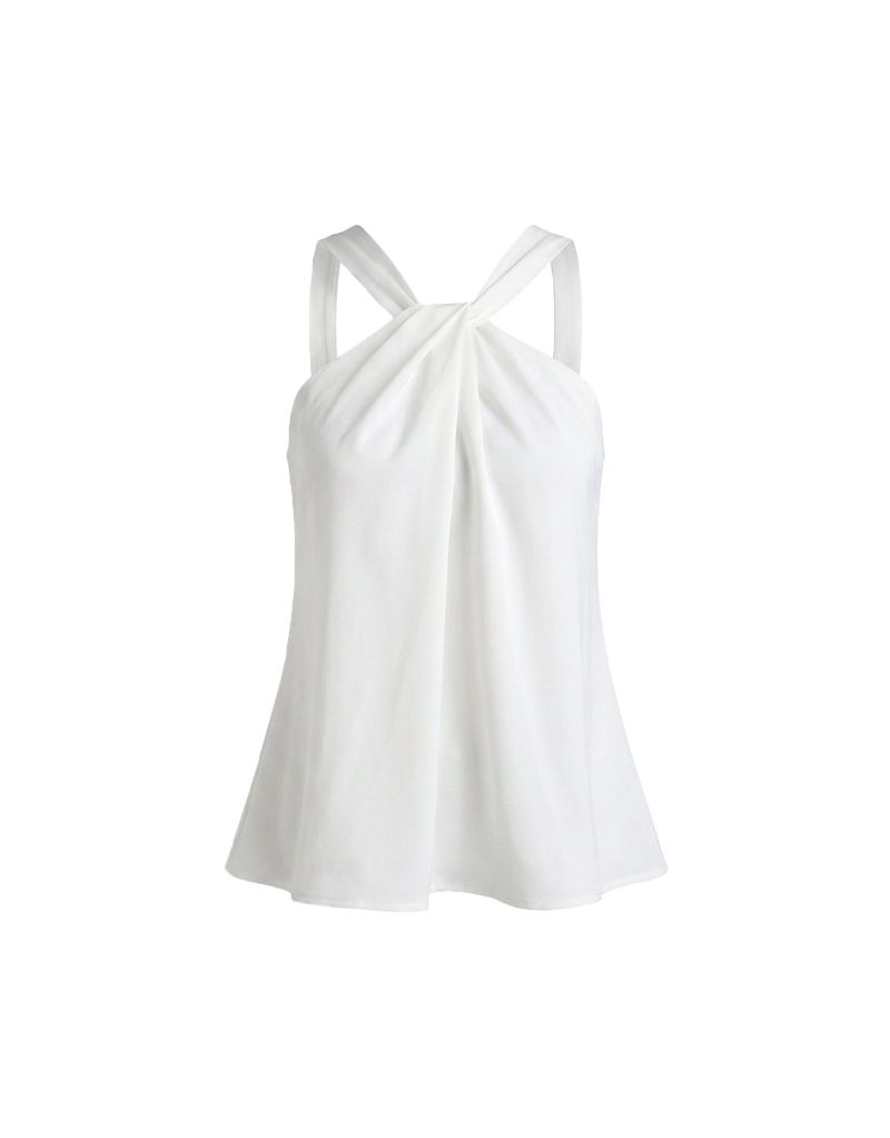 Sia Twist Drape Flare Sleeveless Blouse White