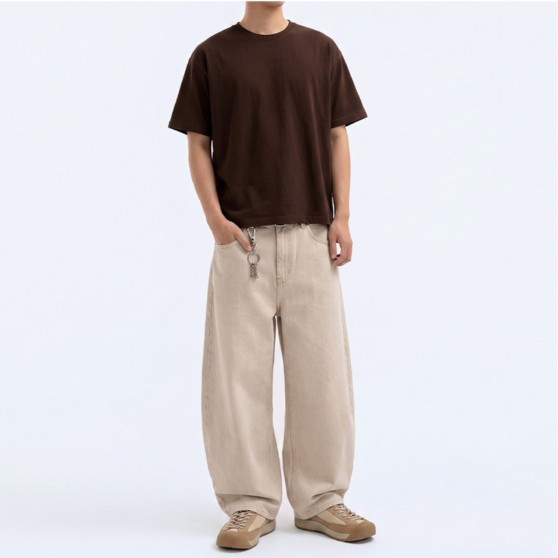 Men's Cotton Short Sleeve Crop Tee Brown