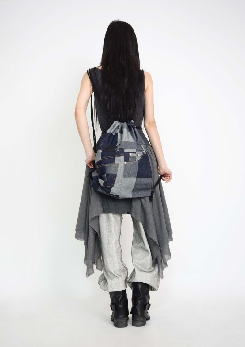 Square Denim Pocket Backpack