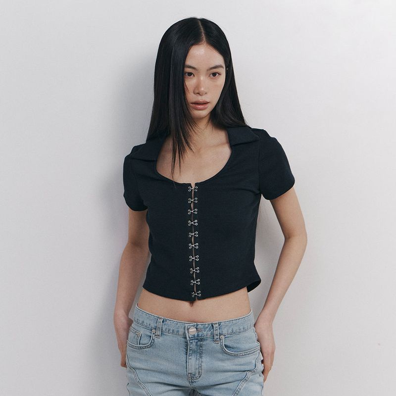 C HOOK & EYE SLIM HALF TOP_NAVY