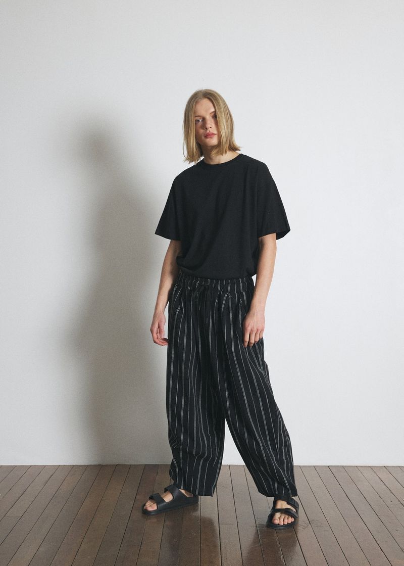 DOTTED-STRIPE BALLOON SWEAT PANTS (Black)