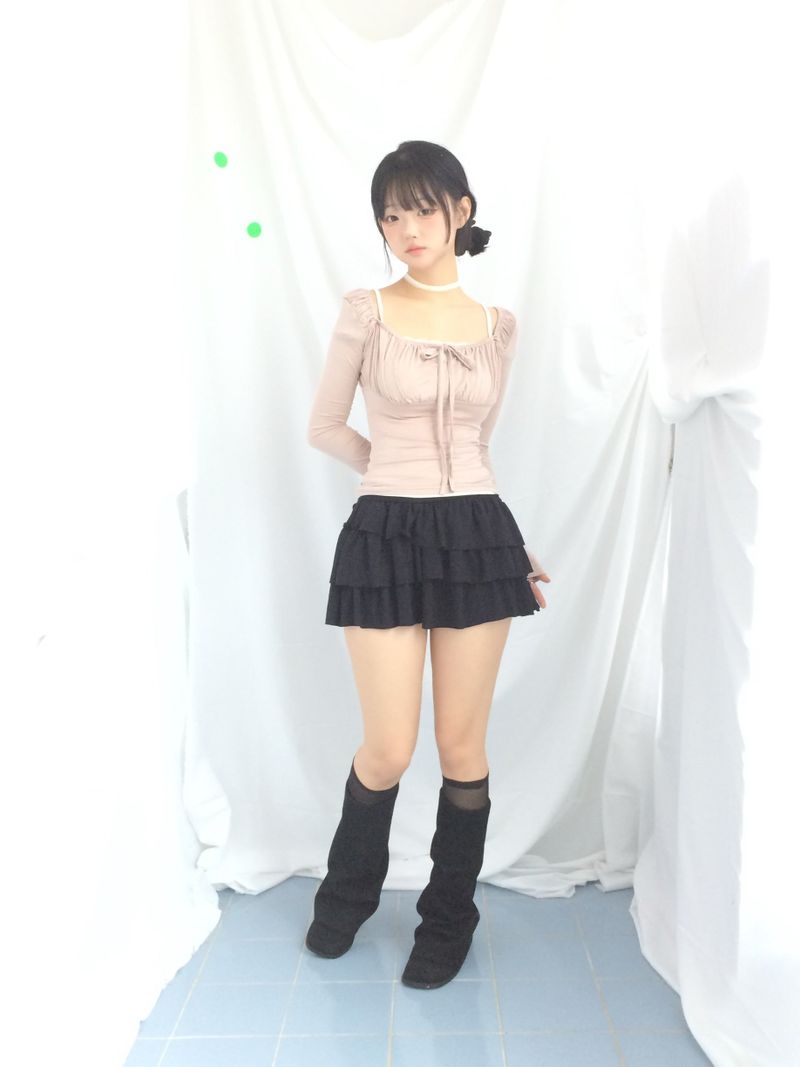 Slim Fit Ribbon Shirring Top