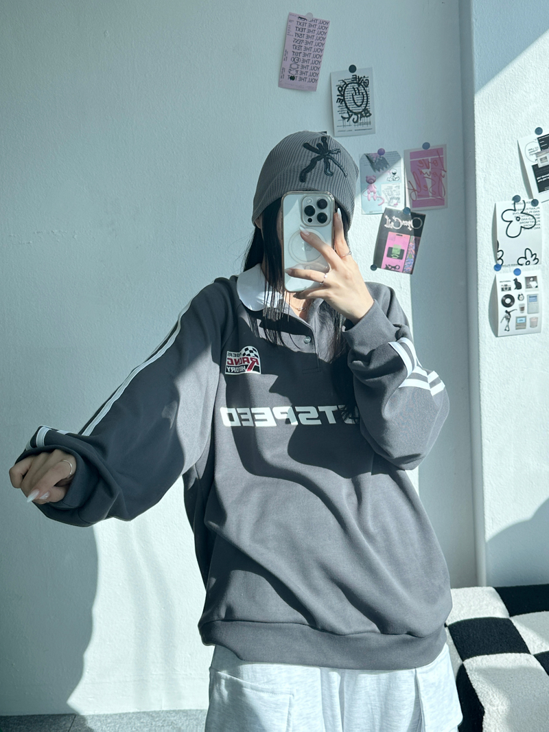 RAGLAN THREE-STRIPE COLLAR SWEATSHIRT🖤🩶🤍 - 3 COLORS