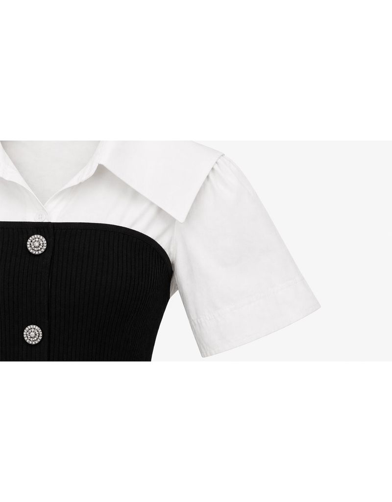 Julie Ribbed Button Bustier Layered Blouse White