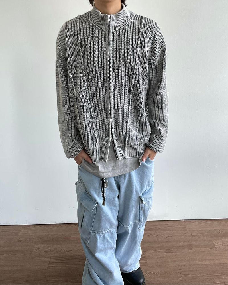 Curve Pigment Knit Zip-Up