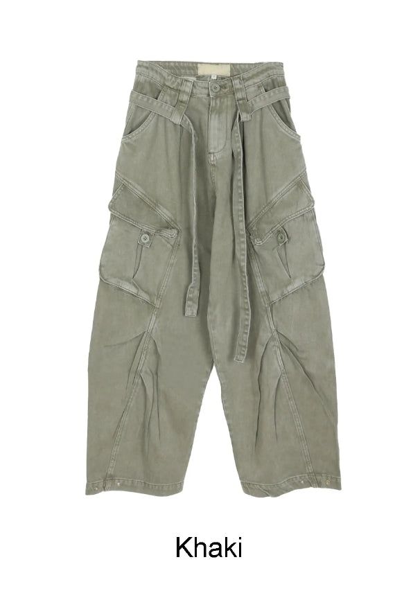 Raven Belted Dyeing Cargo Pants