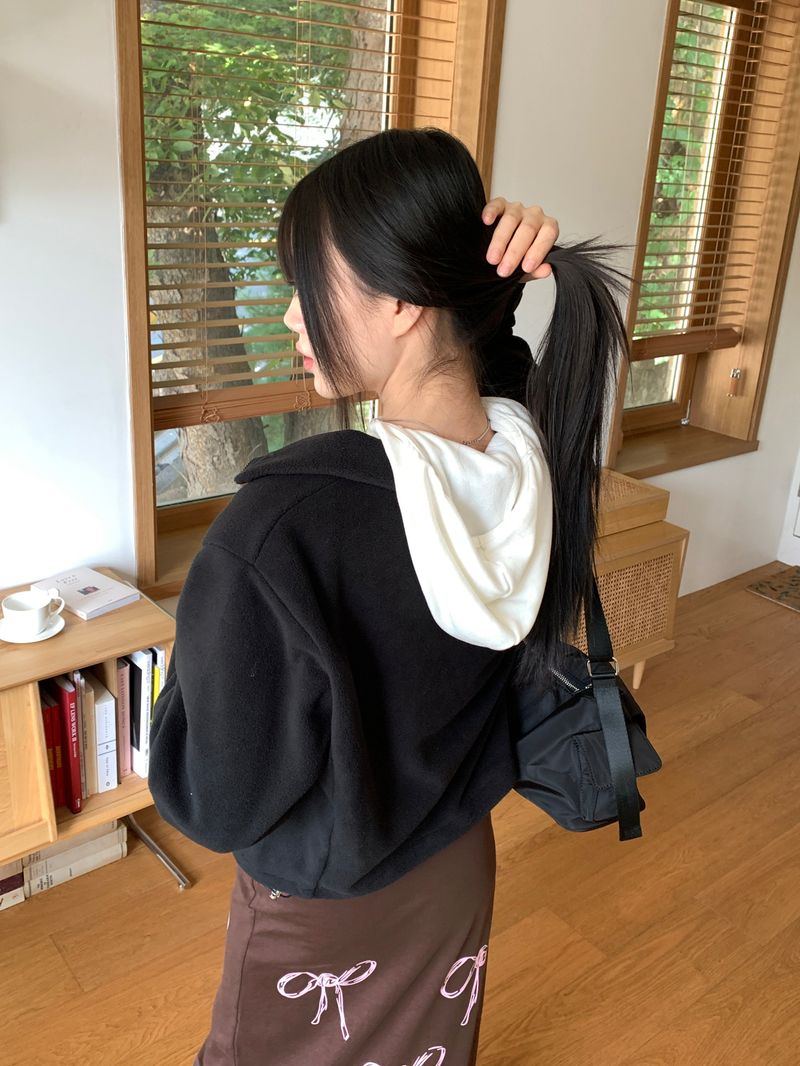 [MADE] Laco Basic String Semi-Crop Fleece Fleece Zip-up