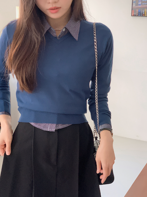 Standard Crop V-neck Knit (12color)