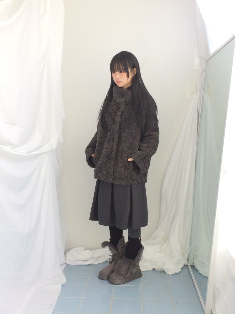 highneck puffy fur jacket