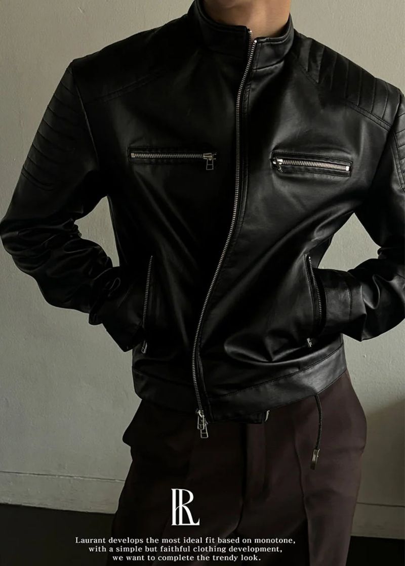 [LAURANTSEOUL] Biker crop leather jacket(2color)
