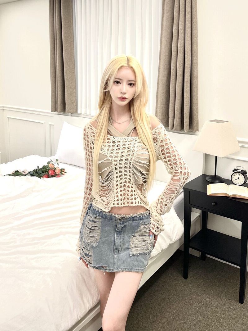 1329. Net damage summer knit (3color)