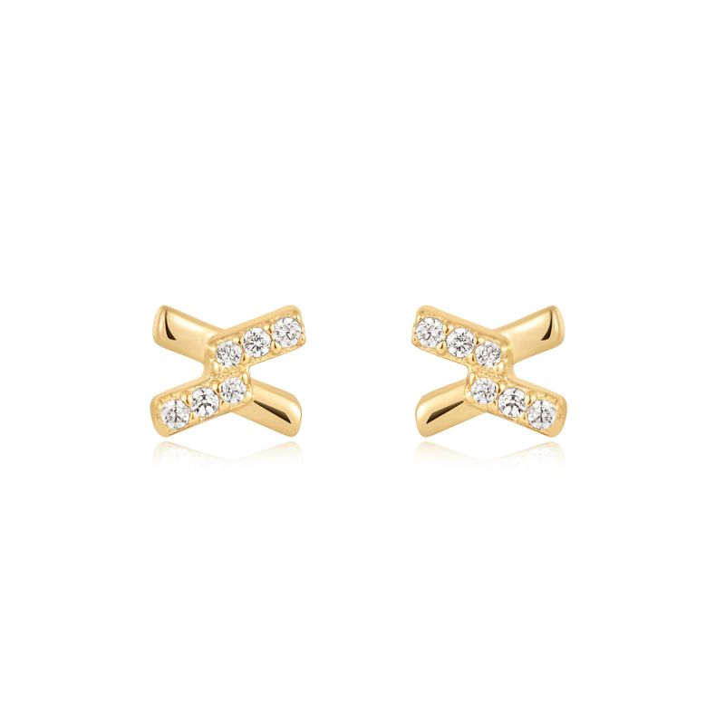 Gold Cross Cubic Zirconia Stud 925 Silver Earring E061-01G