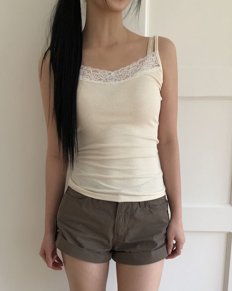 Curren Lace Ribbed Sleeveless Top
