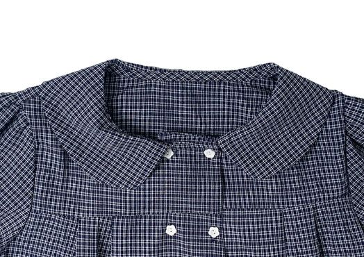 Odile Double Button Puff Check Collar Shirt Blouse