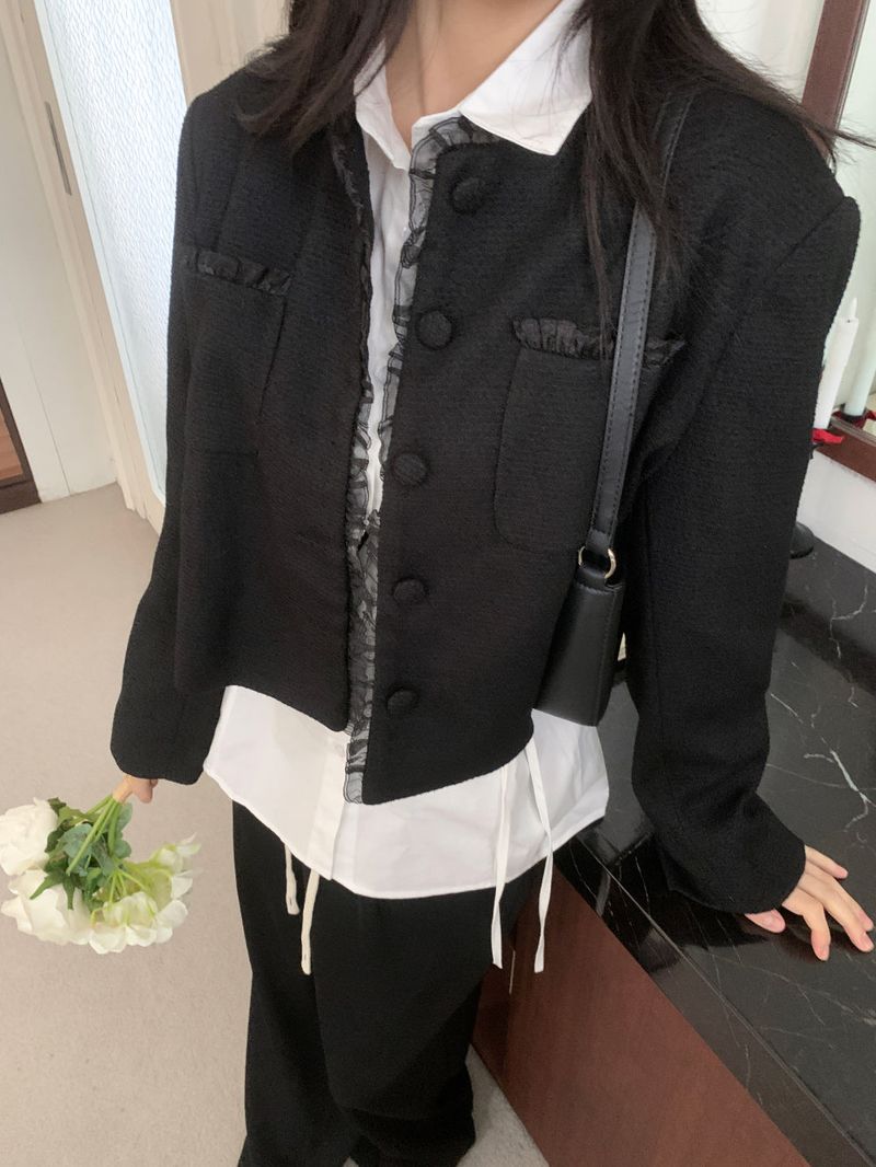 Classic Muse Lace -Trimmed Tweed Jacket