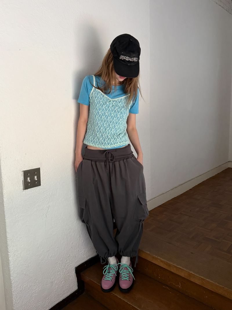 fold shirring cargo capripants