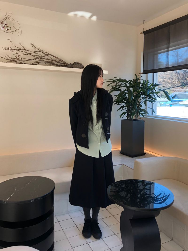 Leaf crease long skirt