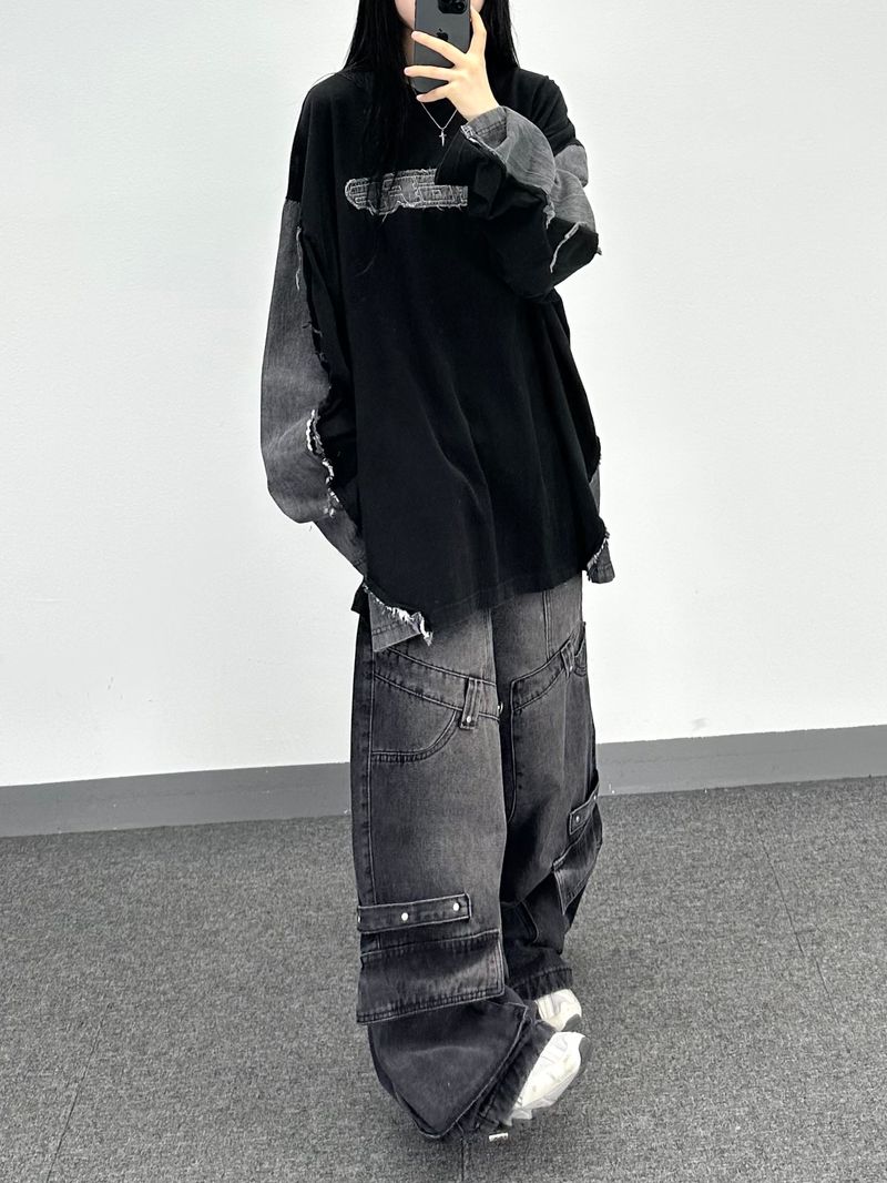 denim block cut-off longsleeve