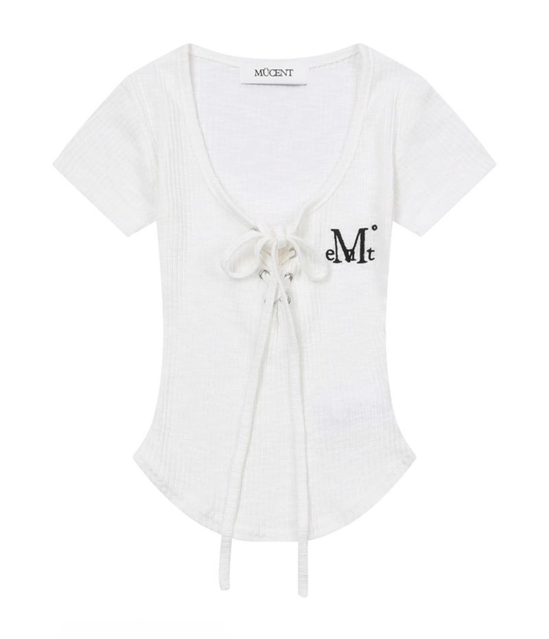 MUCENT(ムセント)の「SARON EYELET LACE-UP SLIM FIT HALF T (3COLOR)(Tops)」