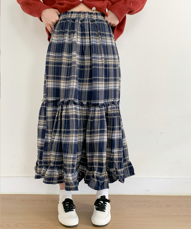 Sorbet Long Checkered Skirt