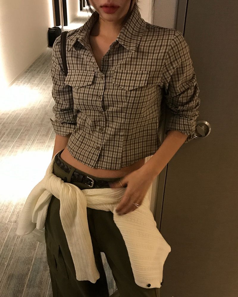 [ORIGINAL] Like Check Crop Pocket Shirt