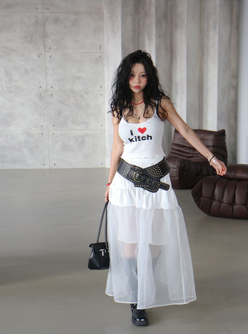 cancan frill see-through see-through long skirt