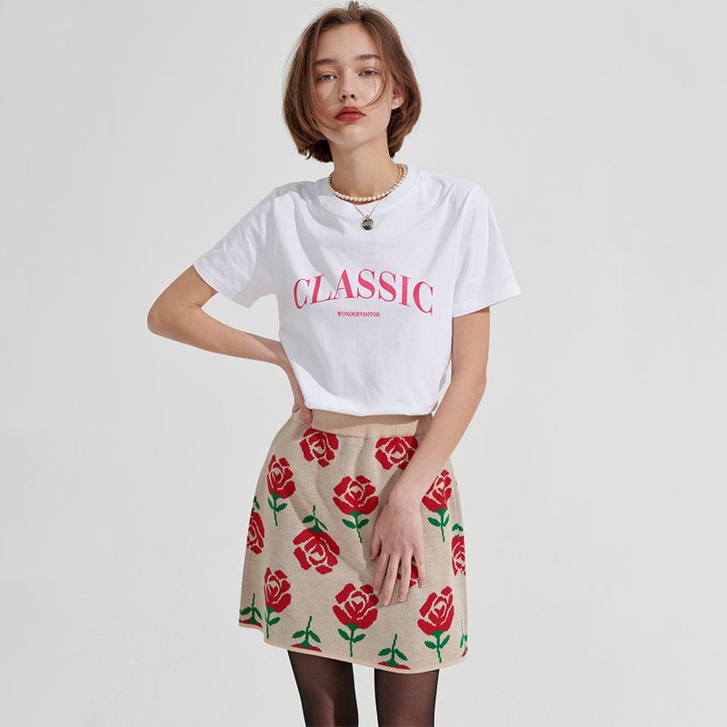 Rose pattern Mini Skirt [Beige]