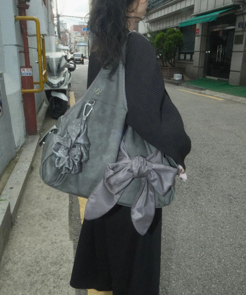 Bow Shoulder Bag (Nubuck Grey)