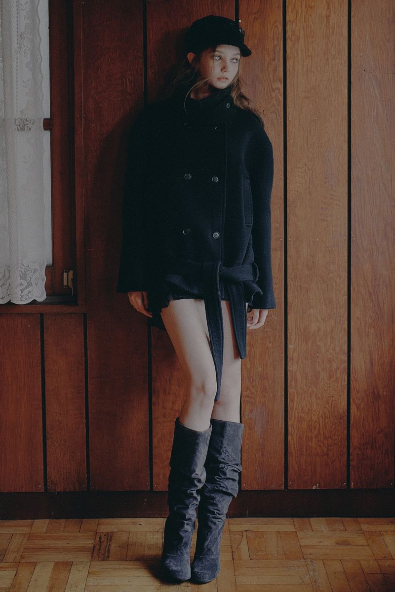 AMBER BELTED DOUBLE COAT black