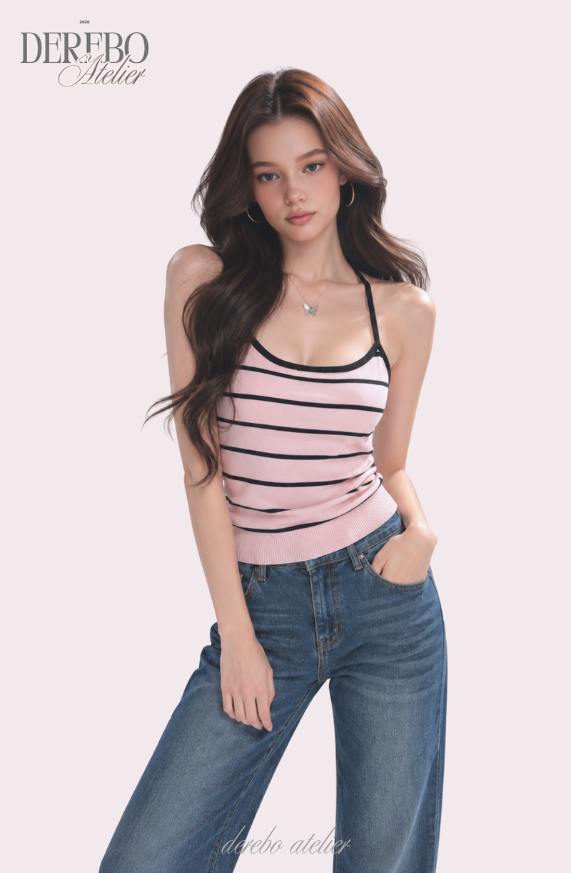 Pink Stripe Inner Cardigan Two-Piece Set